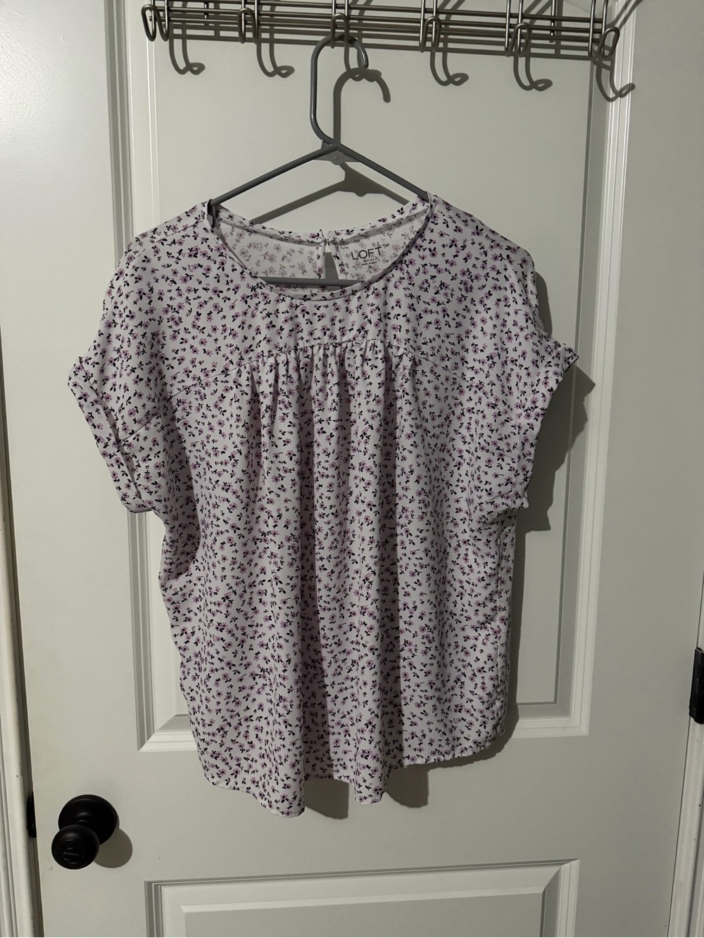 LOFT Medium Lavender Floral Short-Sleeve Blouse